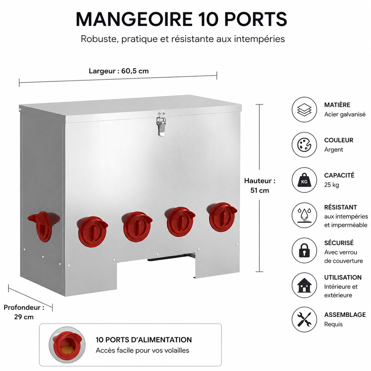 Mangeoire à poules en acier Ma Poupoule · Le Garde-Manger