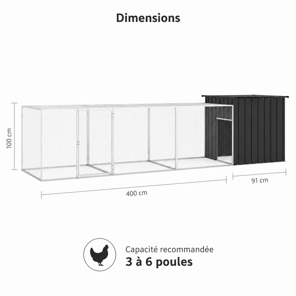 Enclos poulailler couvert anthracite Ma Poupoule · Le Parcours Couvert
