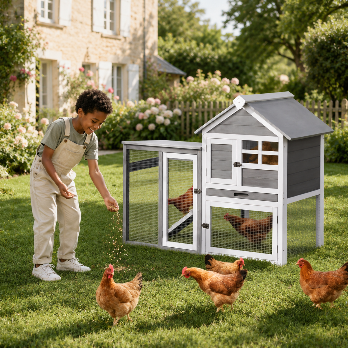 Petit poulailler en bois à deux niveaux Ma Poupoule · Le Nid