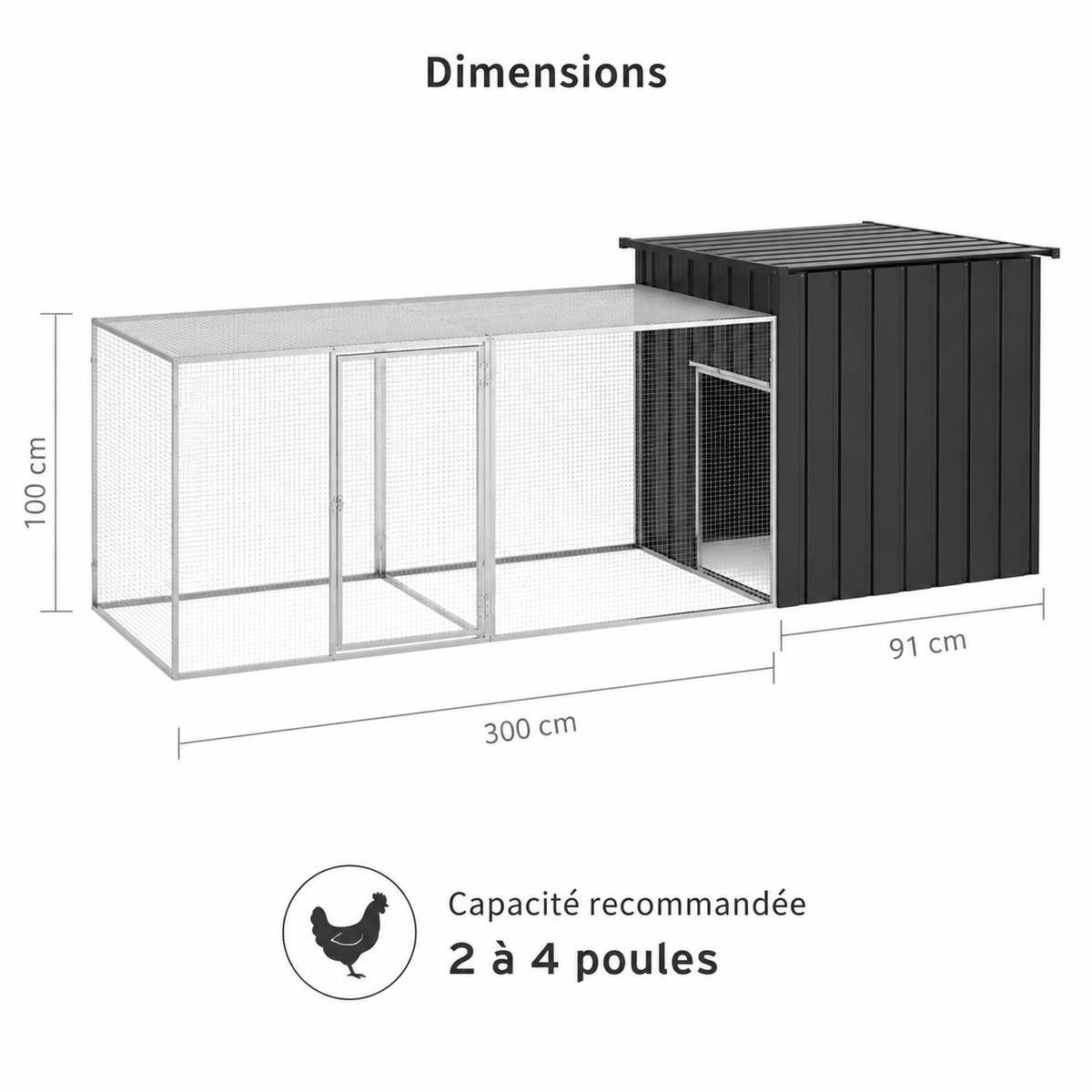 Enclos poulailler couvert anthracite Ma Poupoule · Le Parcours Couvert